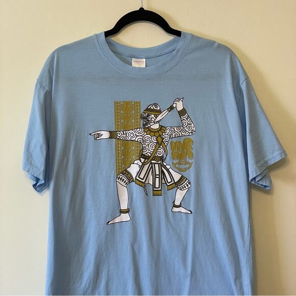 Xhilaration L short sleeve t-shirt blue white knife warrior unique fighter - Picture 2 of 8